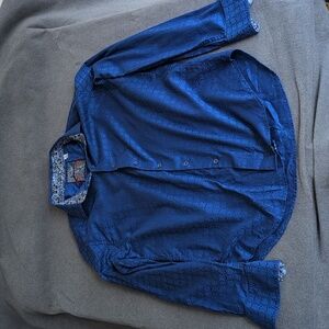 Robert Graham Blue Jacquard Sport Shirt - Size L - Contrast Flip Cuffs